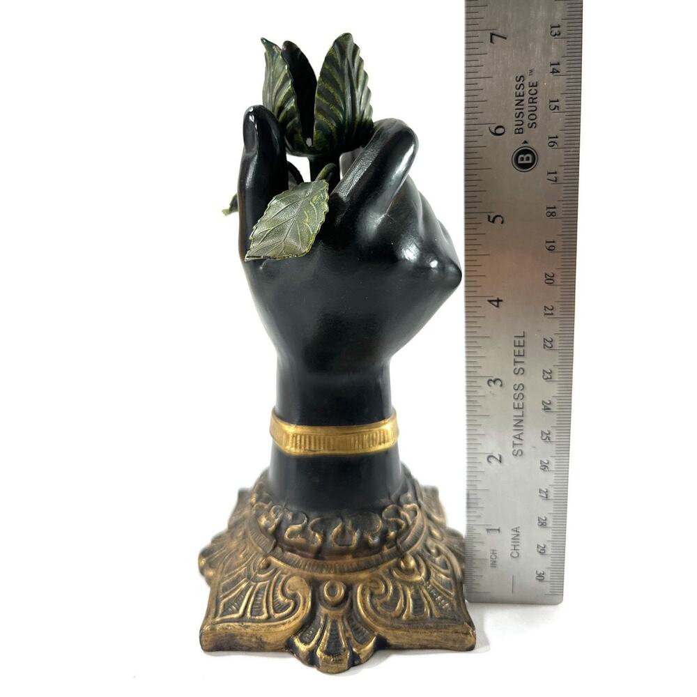 Vintage Petites Choses Hollow Cast Bronze Hand Candlestick Holder Brass Rose 7” - Picture 5 of 8